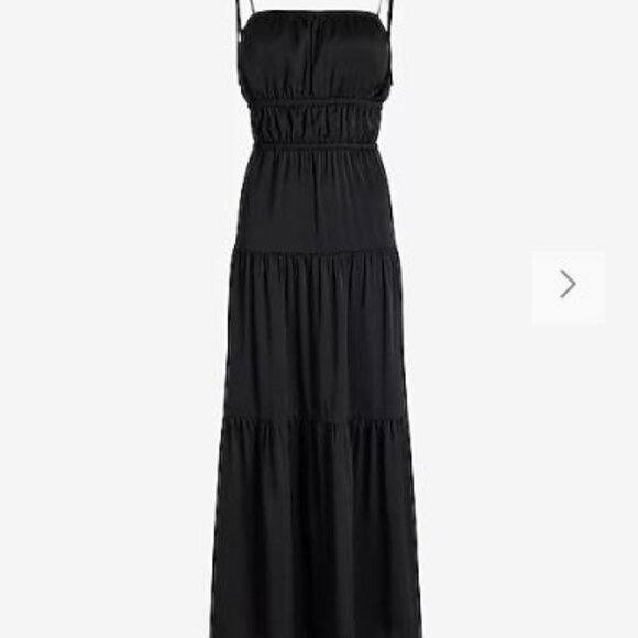 Express Square Neck Sleeveless Tie Shoulder Ruched Tiered Maxi Dress - size XL - Picture 3 of 4
